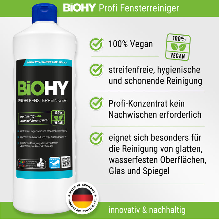 BiOHY clear view set + accessories, glass and surface cleaner, window cleaner, spray bottle, microfibre cloths