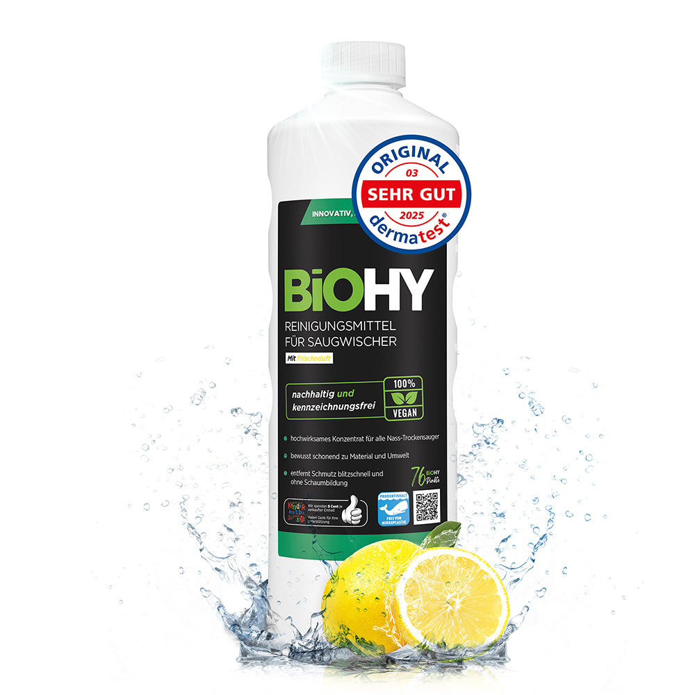 BiOHY cleaning agent for vacuum wipers, cleaners for wet and dry vacuum cleaners, floor care products, organic cleaners