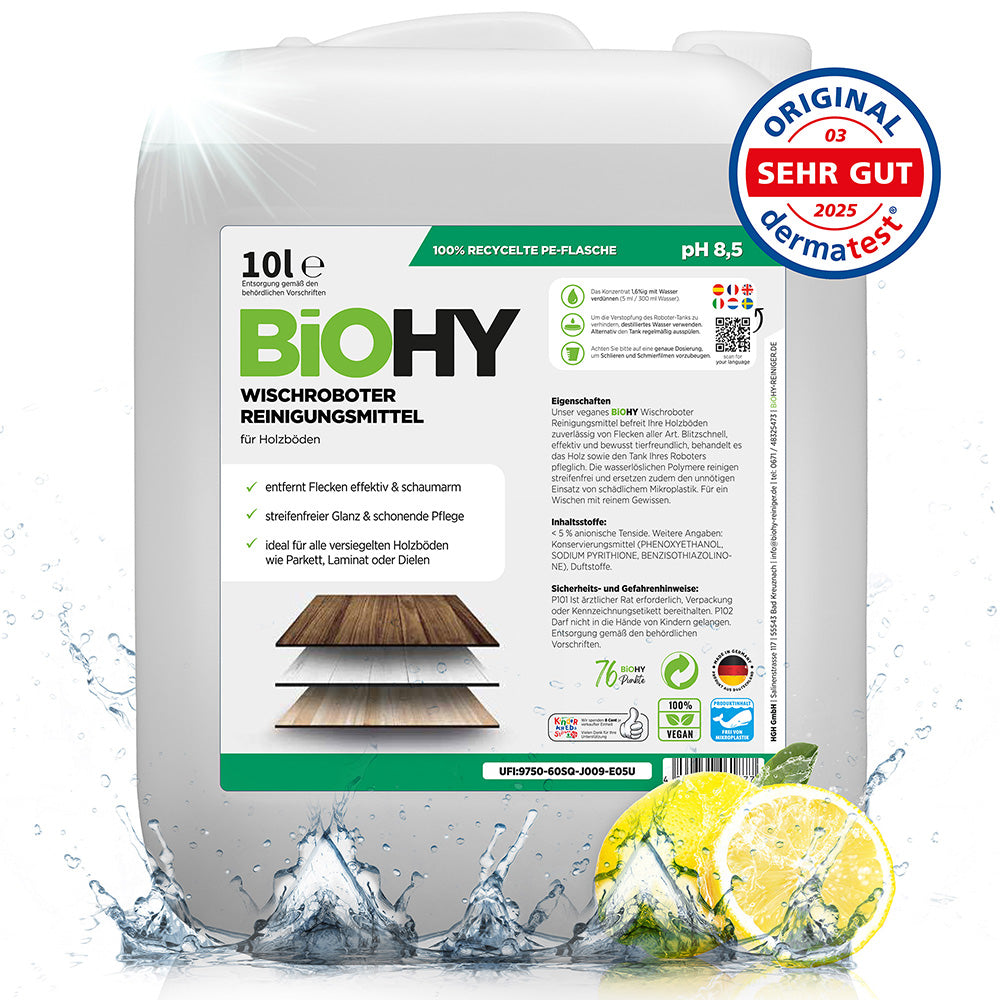 BiOHY Wischroboter Reinigungsmittel für Holzböden, Reiniger für Wischroboter, Nicht schmäumender Bodenreiniger, Bio-Konzentrat