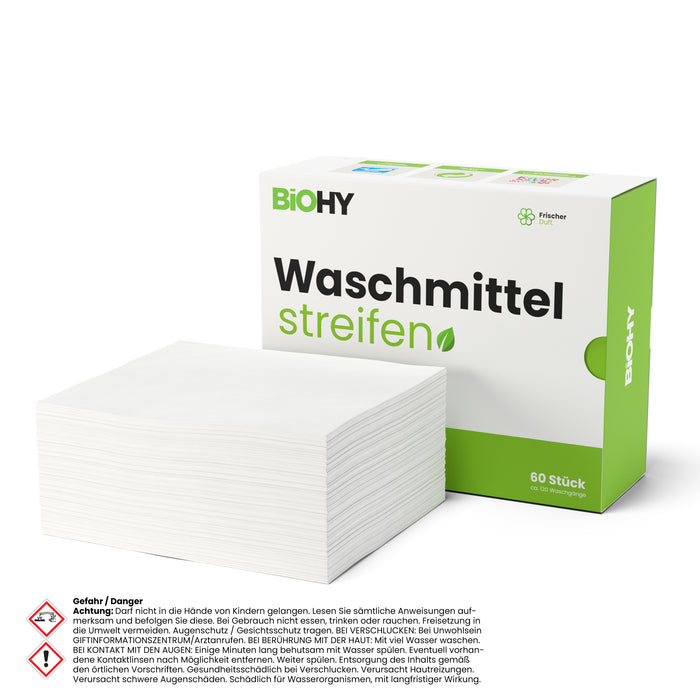 Fogli di detersivo BiOHY, strisce di detersivo, detersivo da viaggio, carta di lavaggio idrosolubile