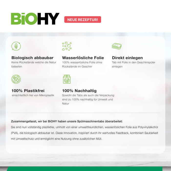 BiOHY All-in-One Spülmaschinen Tabs, Geschirrspültabs, Geschirrspüler Tabs, Spültabs