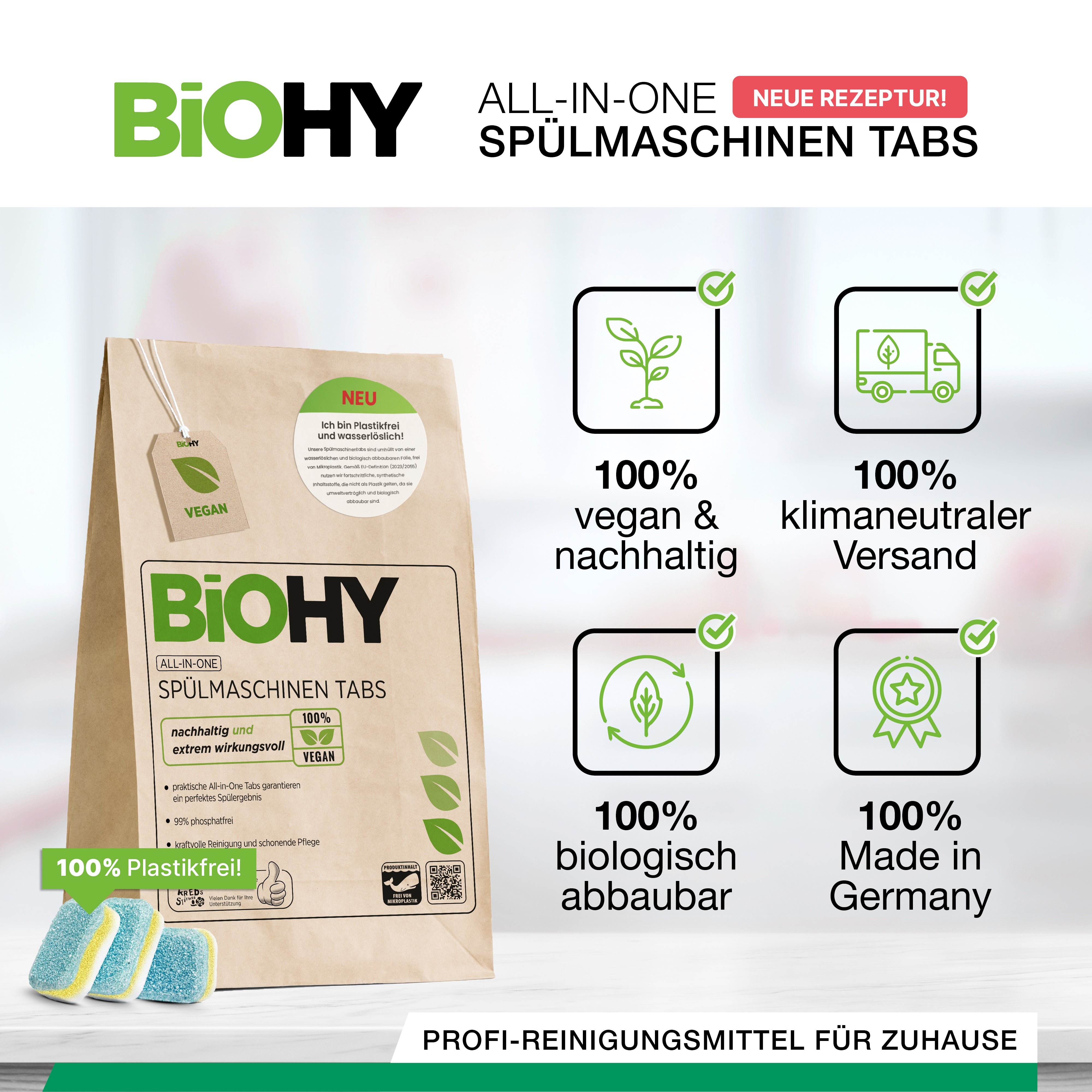 BiOHY All-in-One Dishwasher Tabs, Dishwashing Tabs, Dishwasher Tabs, Rinsing Tabs