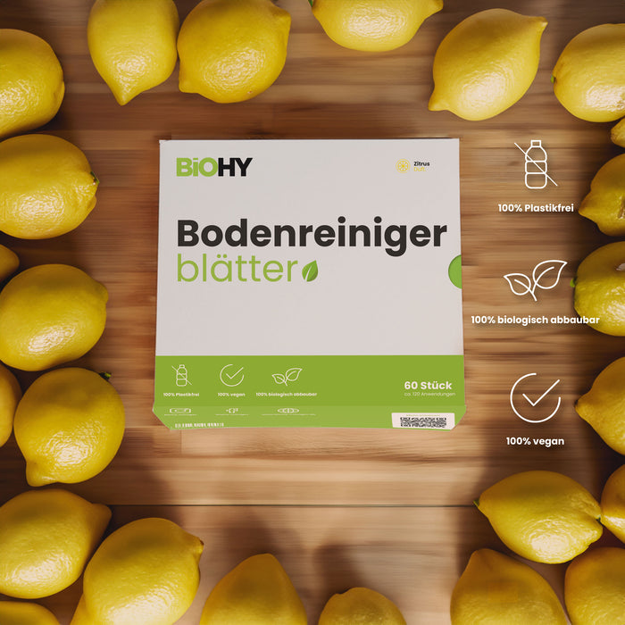 BiOHY Bodenreiniger Blätter, Nachhaltige Reinigungsblätter, 100% biologisch abbaubar, Wasserlösliche Reinigung für Holz, Laminat, Fliesen, PVC