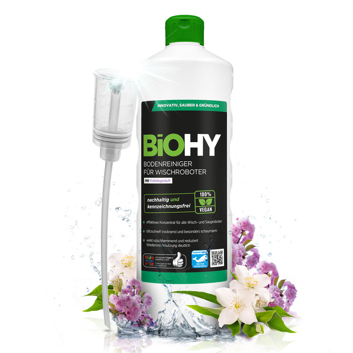 BiOHY Bodenreiniger für Wischroboter Station mit Frühlingsduft, Nicht schäumender Bodenreiniger für Reinigungsstationen, Für hartes Wasser geeignet