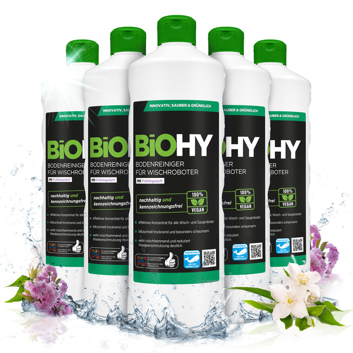 BiOHY Bodenreiniger für Wischroboter Station mit Frühlingsduft, Nicht schäumender Bodenreiniger für Reinigungsstationen, Für hartes Wasser geeignet