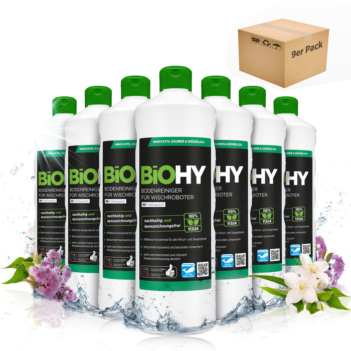 BiOHY Bodenreiniger für Wischroboter Station mit Frühlingsduft, Nicht schäumender Bodenreiniger für Reinigungsstationen, Für hartes Wasser geeignet