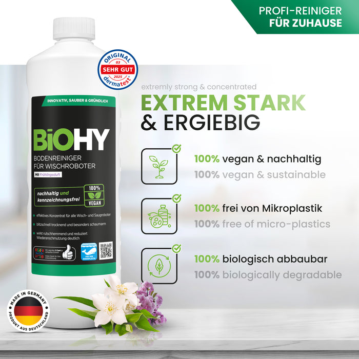 BiOHY Bodenreiniger für Wischroboter Station mit Frühlingsduft, Nicht schäumender Bodenreiniger für Reinigungsstationen, Für hartes Wasser geeignet