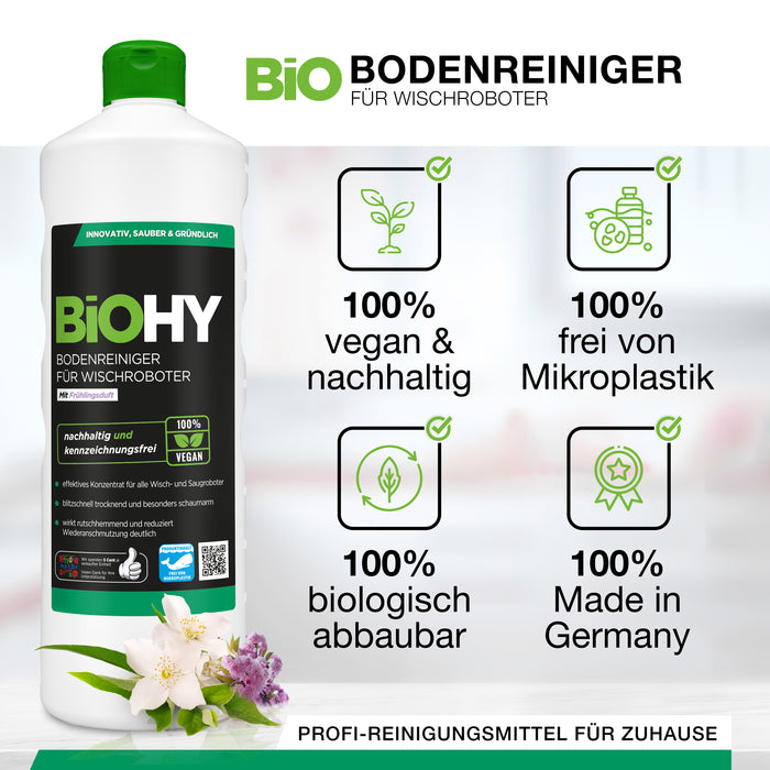 BiOHY Bodenreiniger für Wischroboter mit Frühlingsduft, Bio Reiniger, Bodenwischpflege, Nicht schäumender Bodenreiniger