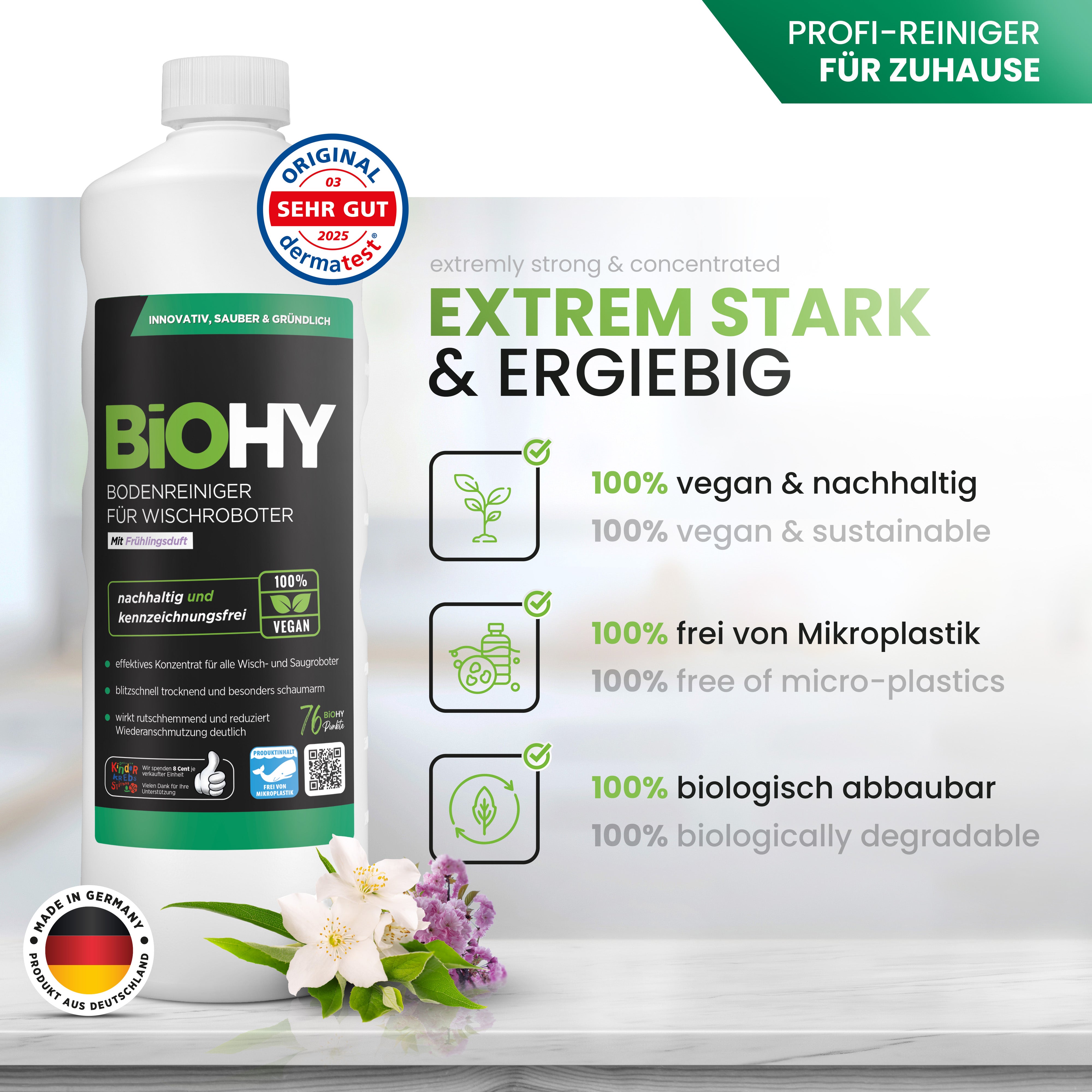 BiOHY floor cleaner for wiping robots, organic cleaner, floor wiping care, non-foaming floor cleaner