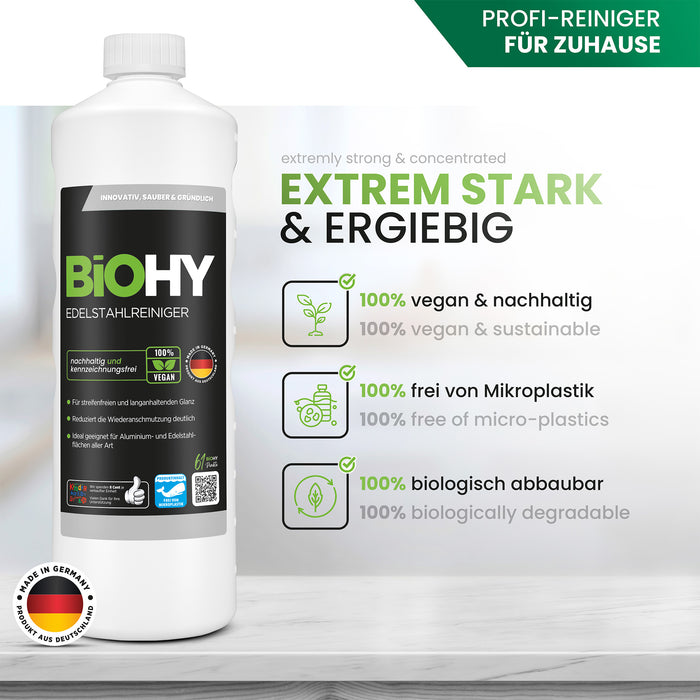 BiOHY Edelstahlreiniger, Edelstahlreiniger Spray, Edelstahlpflegemittel, Edelstahl Putzmittel