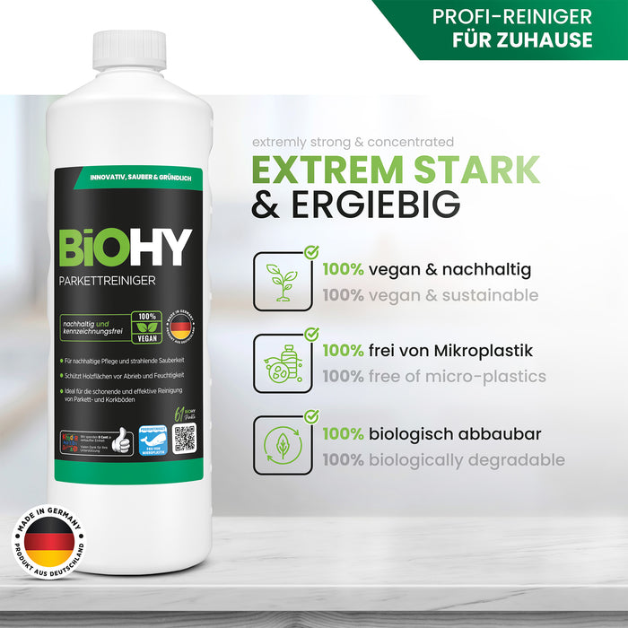 BiOHY parquet cleaner, parquet care products, wooden floor soap, parquet care