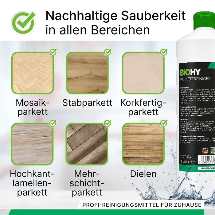Detergente per parquet BiOHY, detergente per parquet, cura del parquet, detergente per pavimenti in legno, B2B