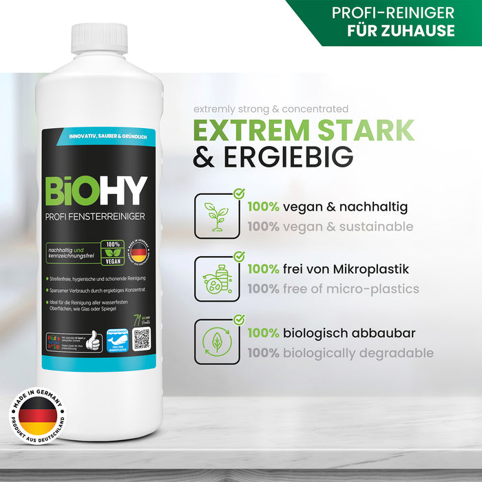 BiOHY Nettoyant professionnel pour vitres, nettoyant pour vitres, concentré bio