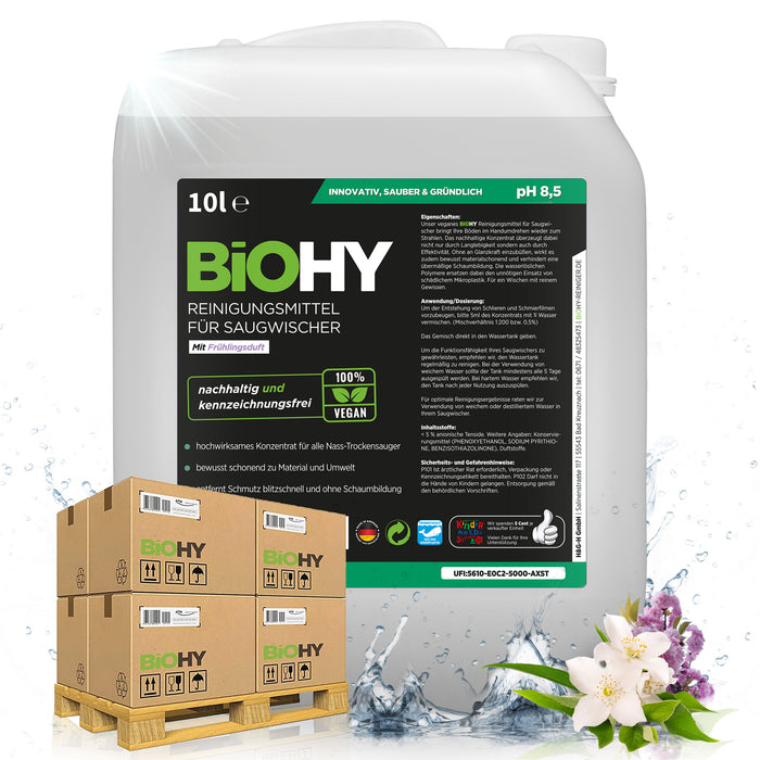 BiOHY cleaning agent for suction wipers 10 liters, wet and dry vacuum cleaners, floor care, shine cleaner