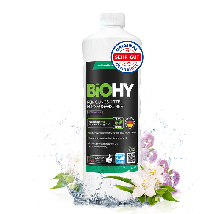 BiOHY cleaning agent for vacuum wipers, cleaners for wet and dry vacuum cleaners, floor care products, organic cleaners