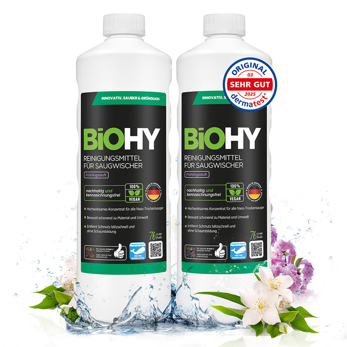 BiOHY cleaning agent for vacuum wipers, cleaners for wet and dry vacuum cleaners, floor care products, organic cleaners