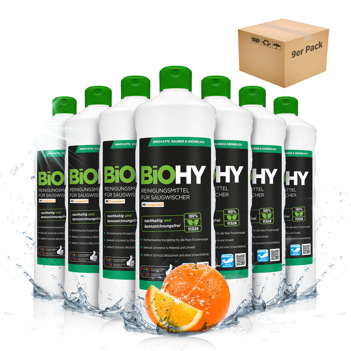 BiOHY cleaning agent for vacuum wipers, cleaners for wet and dry vacuum cleaners, floor care products, organic cleaners