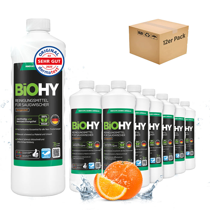 BiOHY cleaning agent for vacuum wipers, cleaners for wet and dry vacuum cleaners, floor care products, organic cleaners