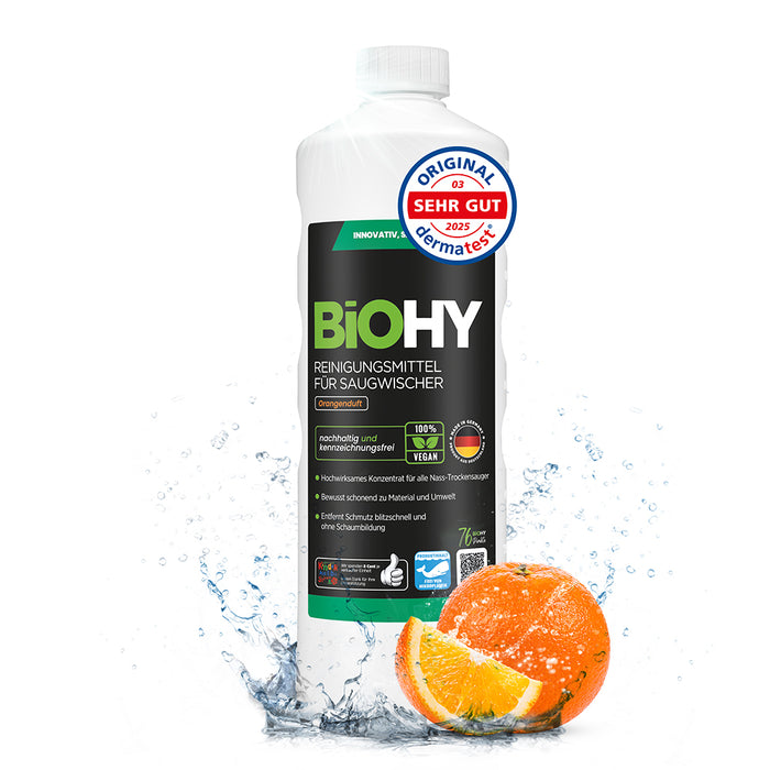 BiOHY cleaning agent for vacuum wipers, cleaners for wet and dry vacuum cleaners, floor care products, organic cleaners