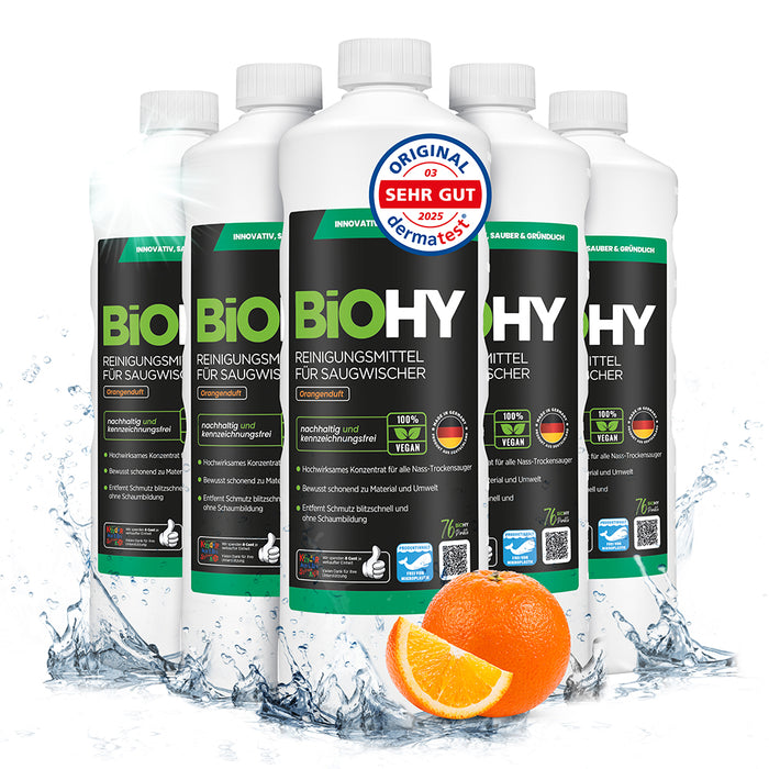 BiOHY cleaning agent for vacuum wipers, cleaners for wet and dry vacuum cleaners, floor care products, organic cleaners