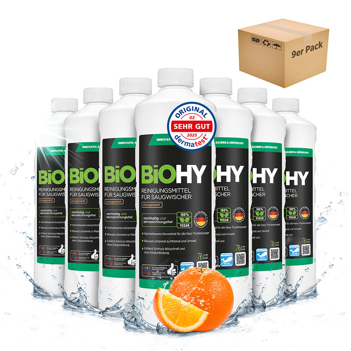 BiOHY cleaning agent for vacuum wipers, cleaners for wet and dry vacuum cleaners, floor care products, organic cleaners