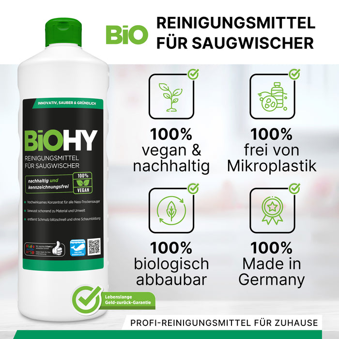 Detergente BiOHY per tergicristalli aspiranti 10 litri, aspirapolvere a umido e a secco, cura dei pavimenti, detergente brillante