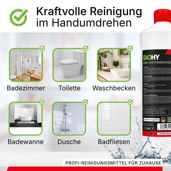 BiOHY Sanitärreiniger Plus, Badreiniger, Kalklöser, Badezimmer Reiniger