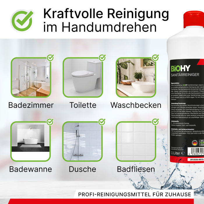Detergente per sanitari BiOHY, detergente per il bagno, anticalcare, concentrato organico, B2B