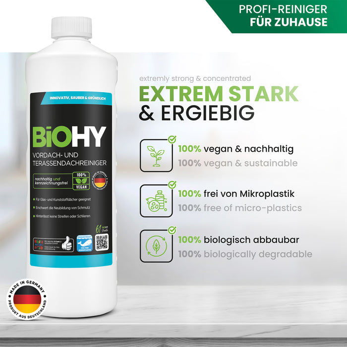 BiOHY Vordach- und Terrassendachreiniger – umweltfreundlich, vegan & Made in Germany (Produktflasche)