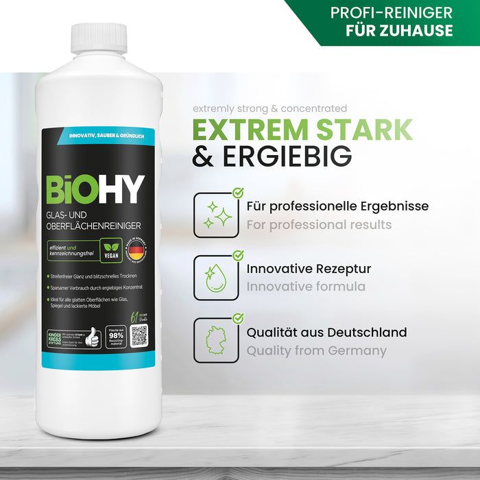 BiOHY Glas- und Oberflächenreiniger – umweltfreundlich, vegan & Made in Germany (Anwendung)