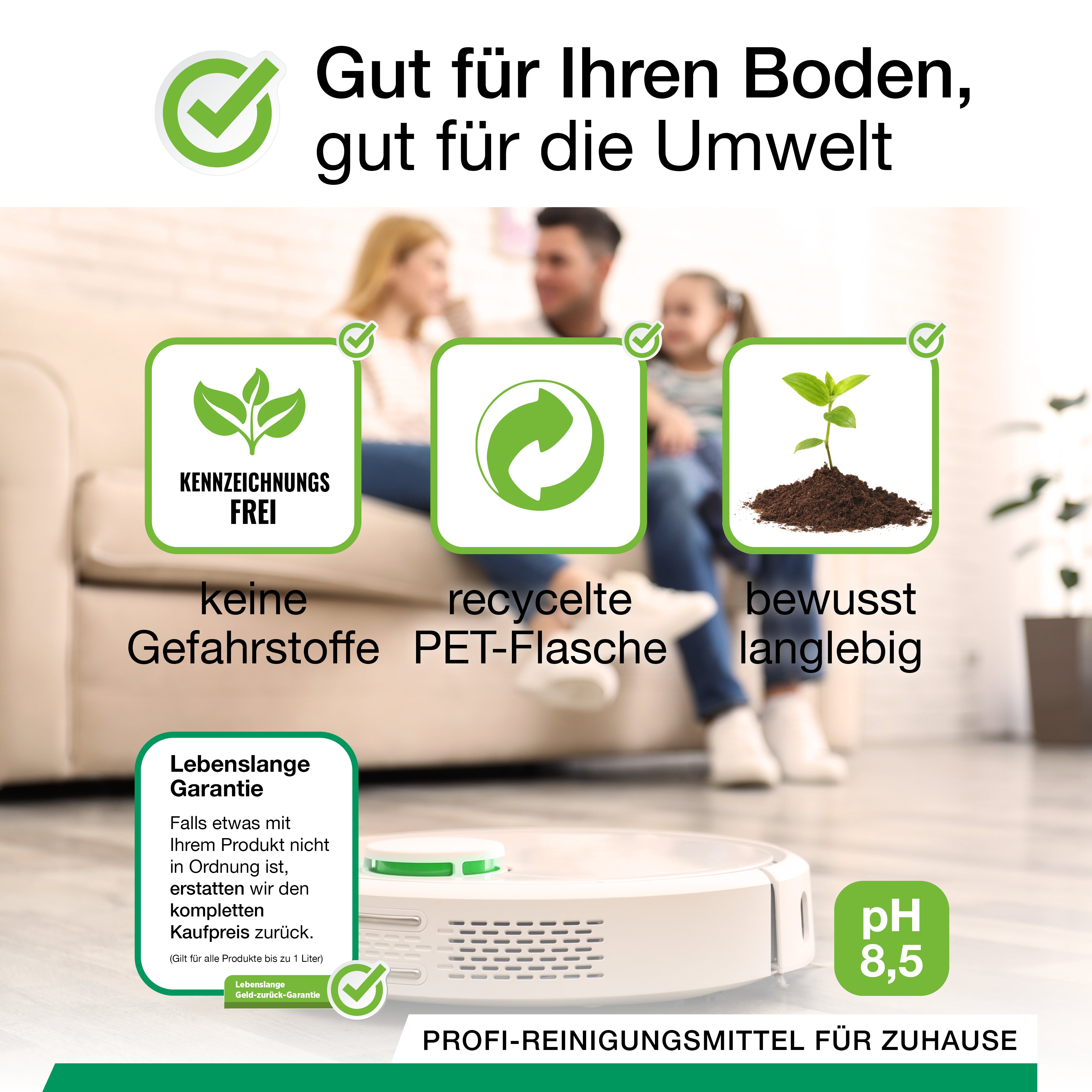 BiOHY Bodenreiniger für Wischroboter, Glanzreiniger, Bodenwischpflege, Bio-Konzentrat, B2B