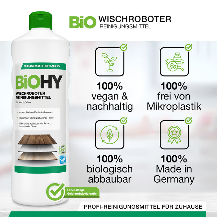 BiOHY Wischroboter Reinigungsmittel für Holzböden, Reiniger für Wischroboter, Nicht schmäumender Bodenreiniger, Bio-Konzentrat