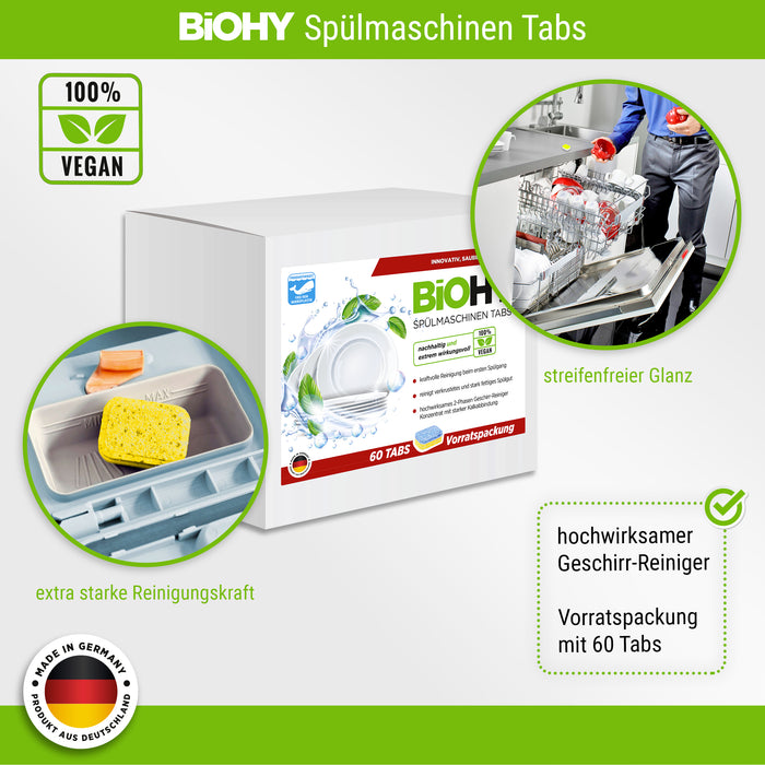 BIOHY Spülmaschinen Tabs (2-Phasen), Geschirrspültabs, Geschirrspüler Tabs, Spültabs